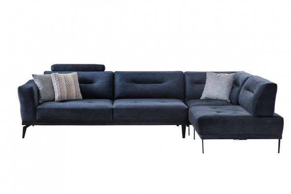 Corner set living room dark blue L-shaped fabric sofa modern design