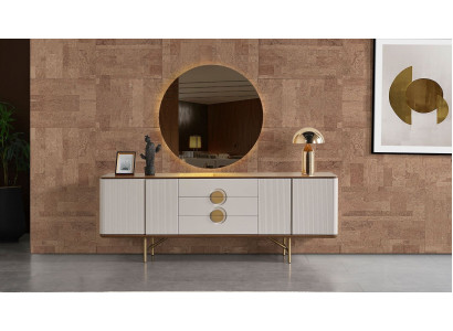 Perfect dining room set consists of beige sideboard and mirror, 2 pieces, new.