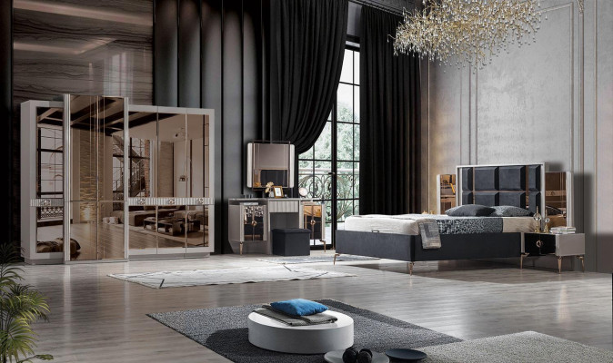 Modern bedroom set bed 2x nightstands wardrobe dressing table
