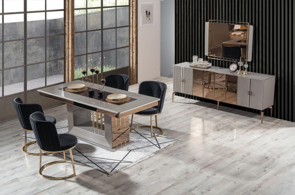 Stylish Dining Room Set Dining Table 4x Chairs and Sideboard with Mirror 7-piece Set