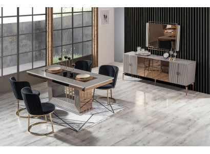 Stylish Dining Room Set Dining Table 4x Chairs and Sideboard with Mirror 7-piece Set