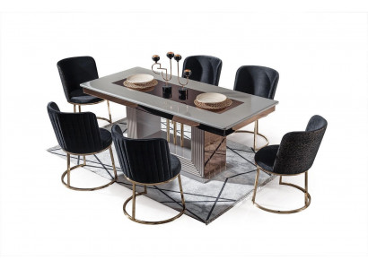 Modern dining room set consists of a dining table and 6x chairs, stylish 7-piece set.