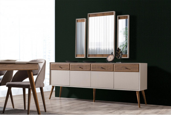 Design 9-piece dining room set: dining table and 4 chairs, sideboard with 3 mirrors