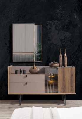 Modern bedroom set: perfect bed, 2x nightstands, and dressing table