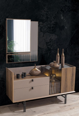Modern bedroom set: perfect bed, 2x nightstands, and dressing table