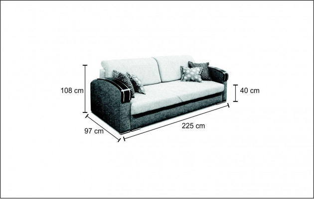 Luxury design sofa, 3-seater furniture, upholstery, gray fabric, wooden furniture, sleeper sofa, new.
