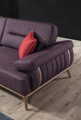 Luxurious 3-seater sofa, purple color, modern furniture in living room novelty.