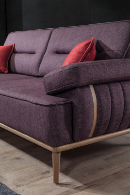 Luxurious 3-seater sofa, purple color, modern furniture in living room novelty.