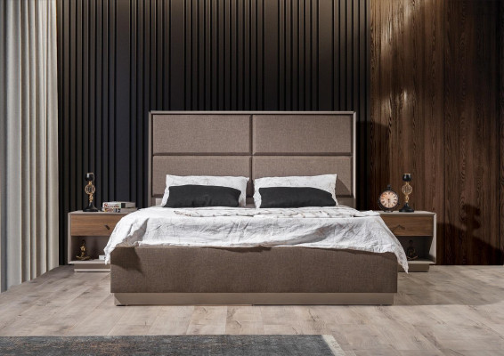 Luxury bedroom set elegant bed and 2x nightstands modern design