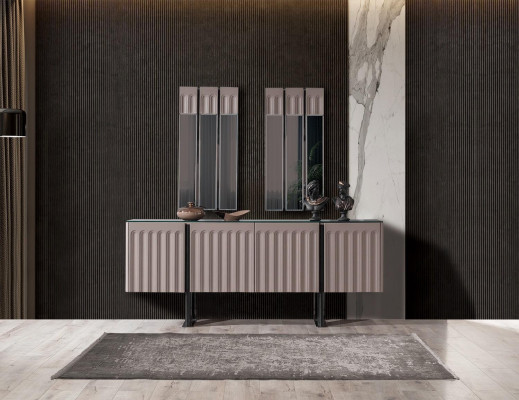 Modern dining room set consists of a sideboard and 2 mirrors. Perfect 3-piece set.