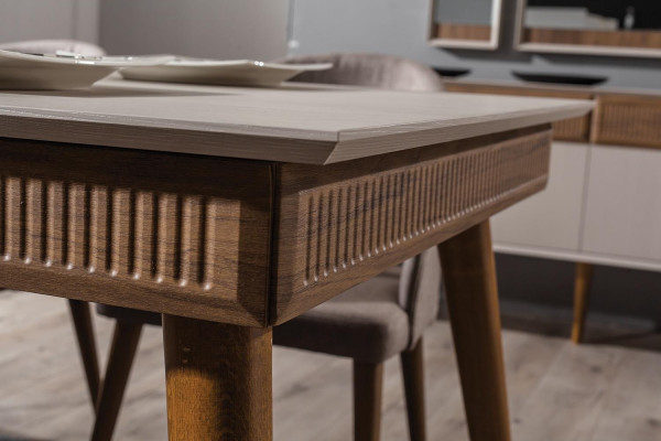 Stylish dining table for dining room, light color, exclusive furniture, novelty.