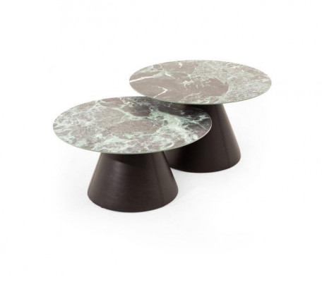 Stylish set of 2 coffee tables with porcelain tops in brown color for the living room