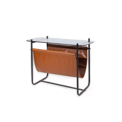 Stylish side table with glass top brown color furniture for living room