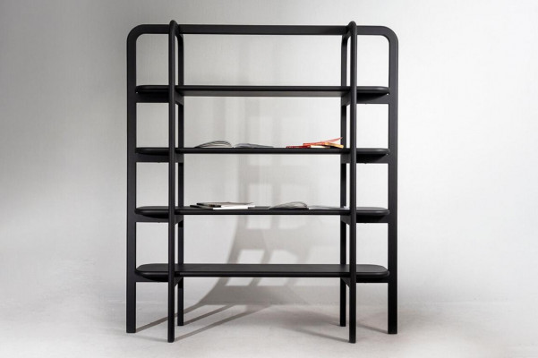Stable black wood shelf in industrial design with vintage charm