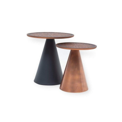 High Gloss Multicolored Side Tables 2-Piece Set Round Luxury Living Room
