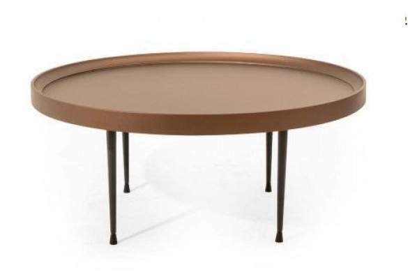 Industrial Design: Brown round coffee table with wooden top for the living room