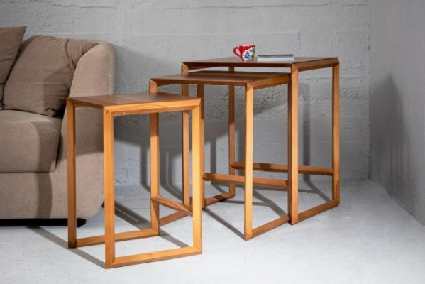 Scandinavian side tables made of oak wood, new 3-piece set