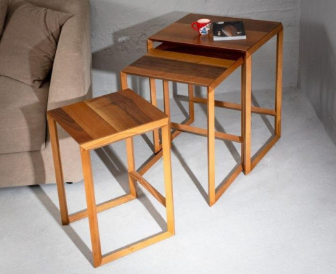 Scandinavian side tables made of oak wood, new 3-piece set