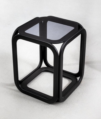 Elegant glass side table with wooden frame for stylish accents