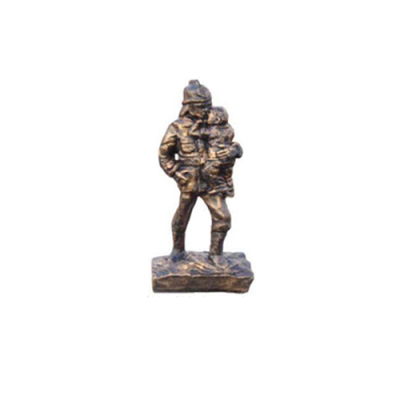 Firefighter Saves Child Hero Figure Statue Sculpture Copper Imitation Look Decor