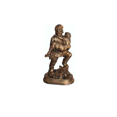 Sculpture Firefighter Rescues Child Hero Figure Statue Copper Imitation 25cm Decor