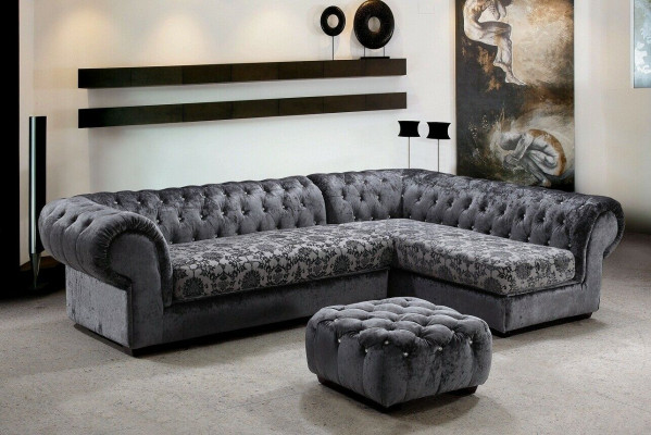 Classic Chesterfield Fabric L-Shape Couch Living Landscape Corner Sofa Set