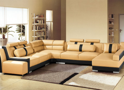 Leather Sofa Couch Upholstery Corner U-Shape Living Landscape Corner Set Sofas