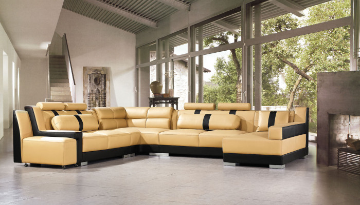Leather Sofa Couch Upholstery Corner U-Shape Living Landscape Corner Set Sofas