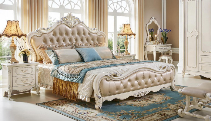 Bed Bedroom Set Luxury Baroque Rococo Beds 2x Nightstand 3-piece Design New