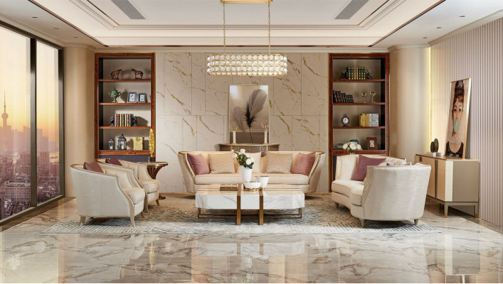 Living room design set luxury seating upholstery solid wood