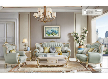 Classic Living Room Furniture Complete Set Sofa Suite 5-Piece Set Solid Wood Table