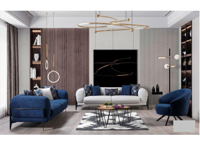 Luxury Sofa Set 3+3+1 Seat Leather Modern Sofa Armchair Blue Sofa Set 3-piece New