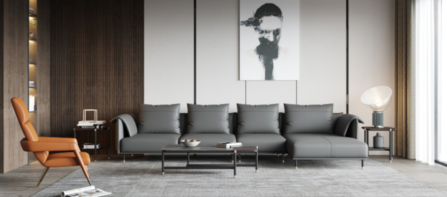 Sectional sofa set couch gray leather L-shaped sofa couch design upholstery