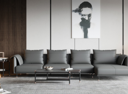 Sectional sofa set couch gray leather L-shaped sofa couch design upholstery