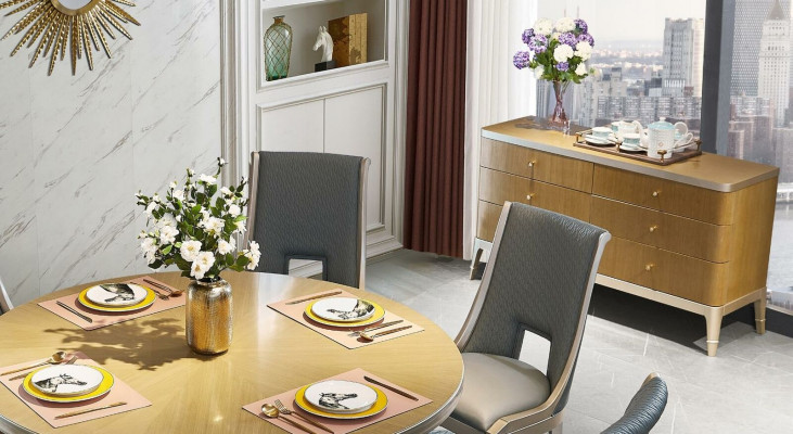 Dining room set round table 6x armchairs chair tables 7-piece solid wood