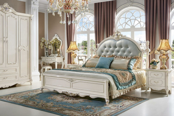 Luxury Bed Modern 2x Nightstand 3-piece Bedroom Set Baroque Solid Wood