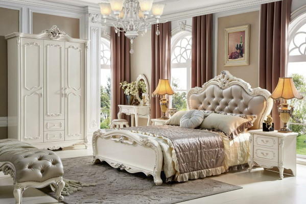 Bed nightstand 3-piece bedroom set furniture Chesterfield baroque solid wood