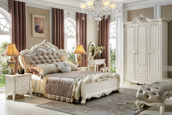 Bed nightstand 3-piece bedroom set furniture Chesterfield baroque solid wood