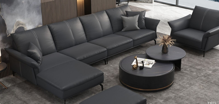 Living Room L-Shaped Black Modern Luxury Multifunctional Sofa Couch