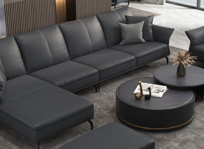 Living Room L-Shaped Black Modern Luxury Multifunctional Sofa Couch