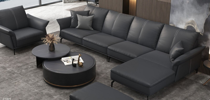 Living Room L-Shaped Black Modern Luxury Multifunctional Sofa Couch