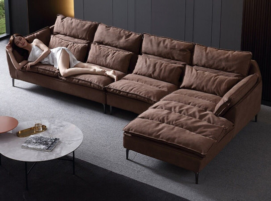 Living room design corner textile leather brown luxury sofa couch upholstery L-shape new