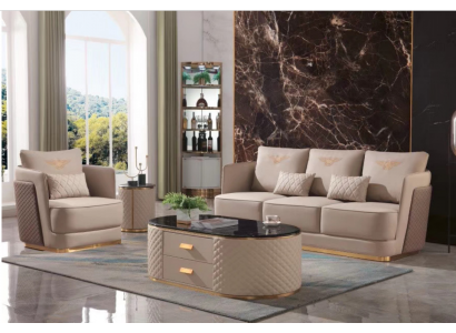 Complete set sofa 3+1 seater + coffee table side table designer living landscape