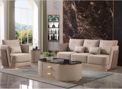 Complete set sofa 3+1 seater + coffee table side table designer living landscape