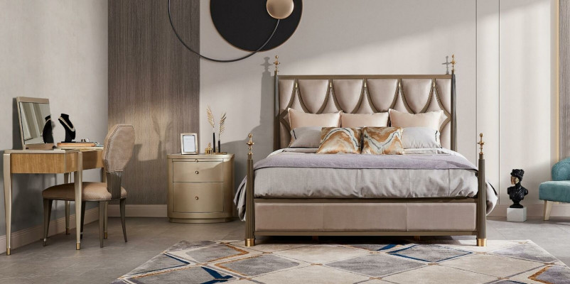 Bed 2x Nightstand 3-piece Bedroom Set Design Modern Classic Solid Wood