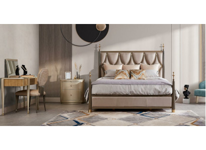 Bed 2x Nightstand 3-piece Bedroom Set Design Modern Classic Solid Wood