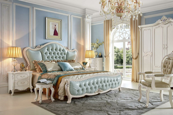 Classic Designer Baroque Bedroom Set Bed 2x Nightstands 3 pcs. Solid Wood