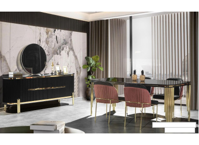 Luxury Dining Room Dining Suite Design Table Chest of Drawers 4x Chairs Group 6-piece Set New