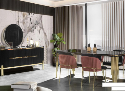 Luxury Dining Room Dining Suite Design Table Chest of Drawers 4x Chairs Group 6-piece Set New