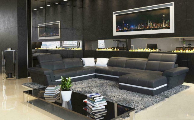Leather sofa couch living landscape U-shaped design modern sofas couches